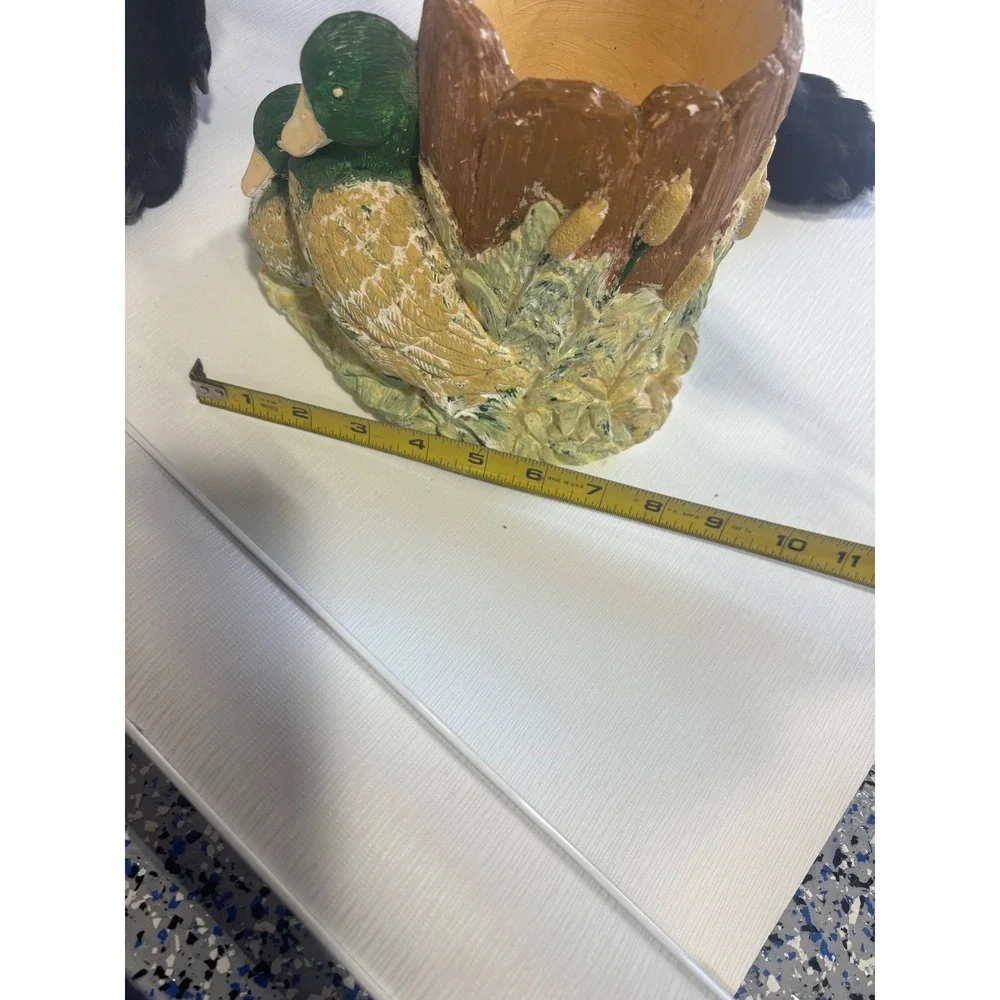 Mallard‎ Duck Tree Stump Planter Pencil Holder Rustic Cabin Decor 7 Inch